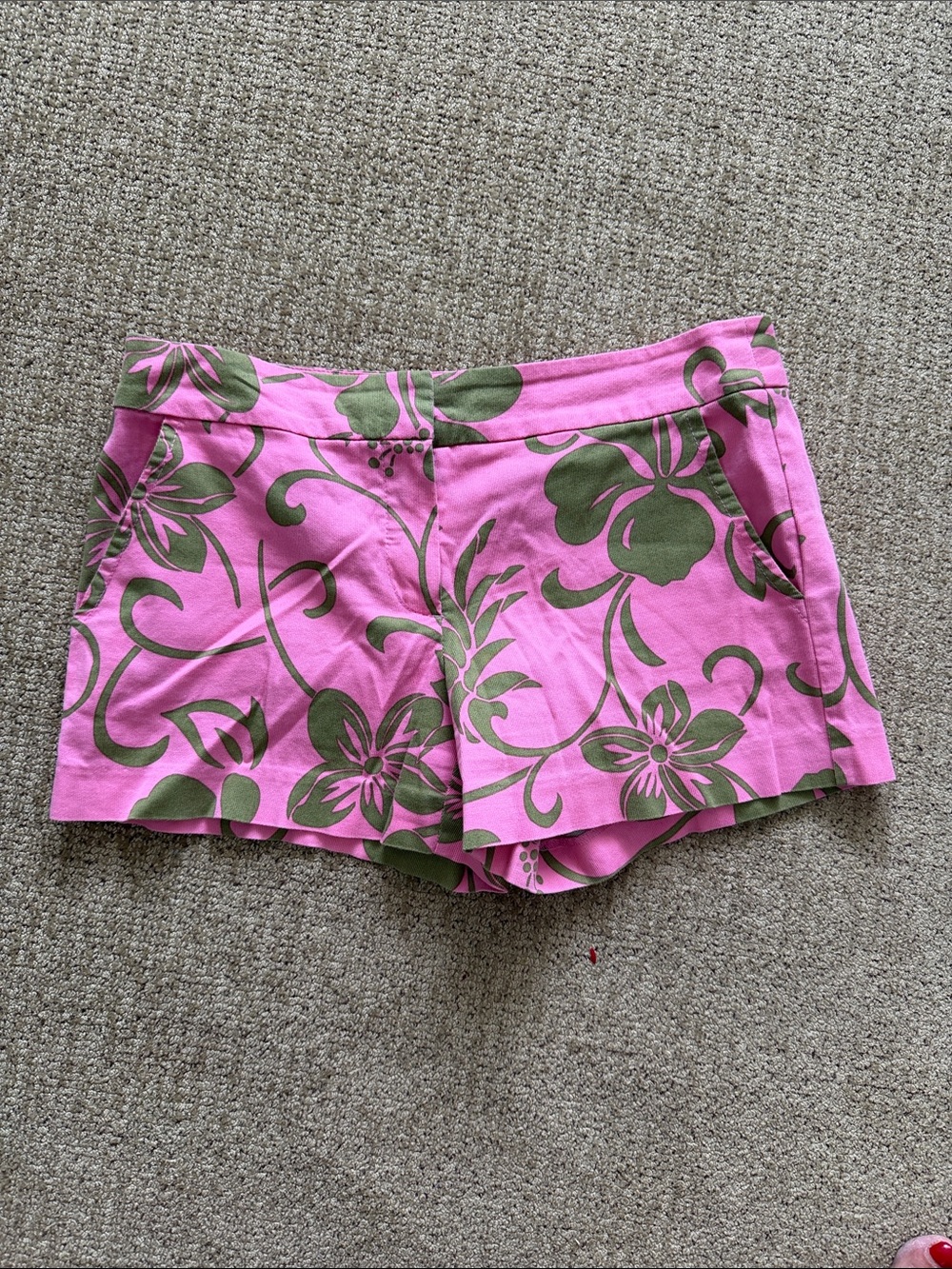 Trina Turk Pink Shorts with Olive Floral Print